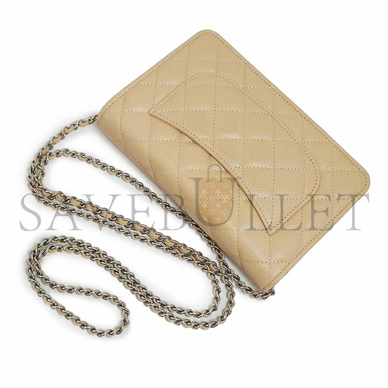 CHANEL CLASSIC COCO MARK WALLET ON CHAIN SHOULDER BAG IN CAVIAR LEATHER WITH SILVER HARDWARE AP0250 (19*13*3cm)